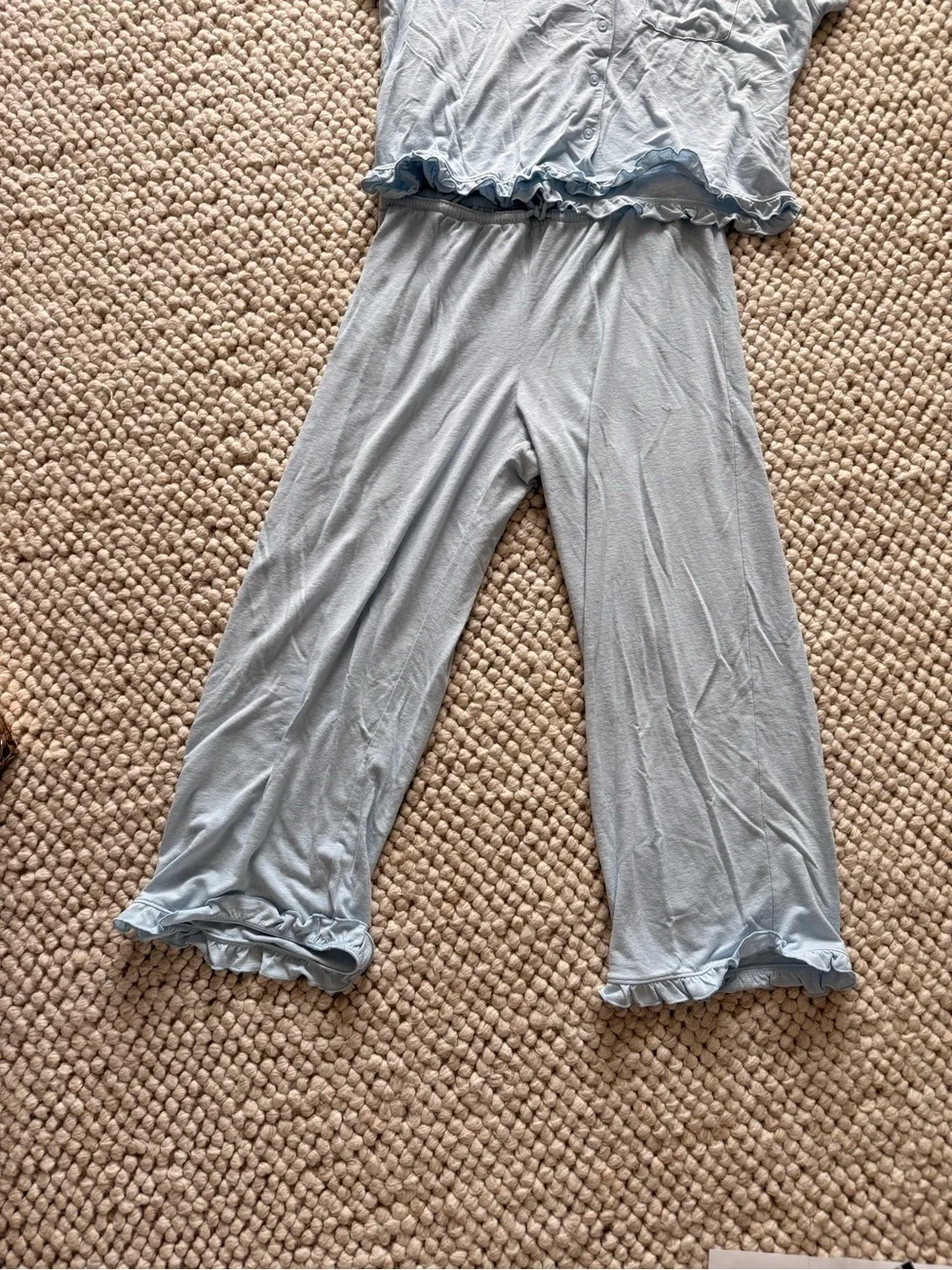 Sky Blue Women's Pajama Set- Soft Ruffle Detail